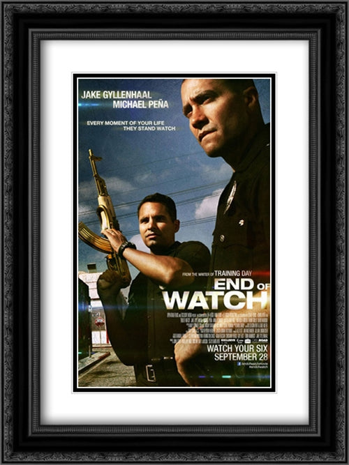 End of Watch 18x24 Black Ornate Wood Framed Movie Poster with Double Matting