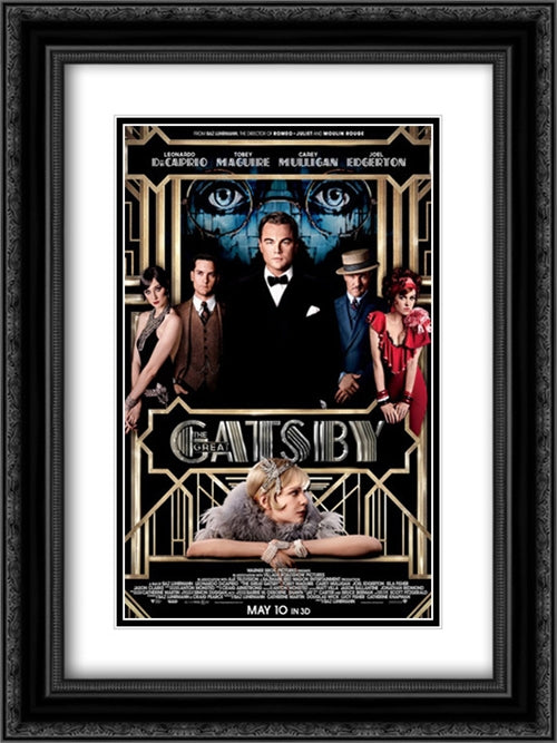 The Great Gatsby 18x24 Black Ornate Wood Framed Movie Poster with Double Matting