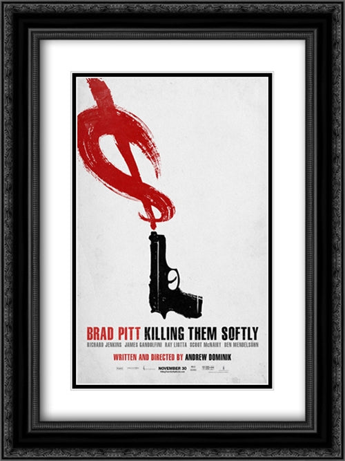 Killing Them Softly 18x24 Black Ornate Wood Framed Movie Poster with Double Matting