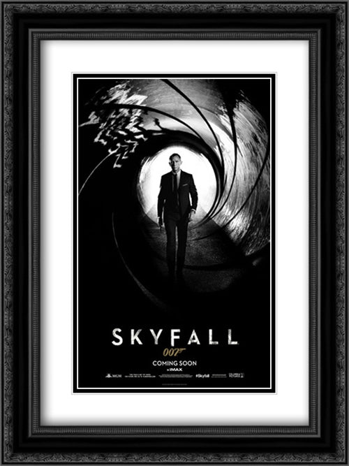 007 Skyfall 18x24 Black Ornate Wood Framed Movie Poster with Double Matting
