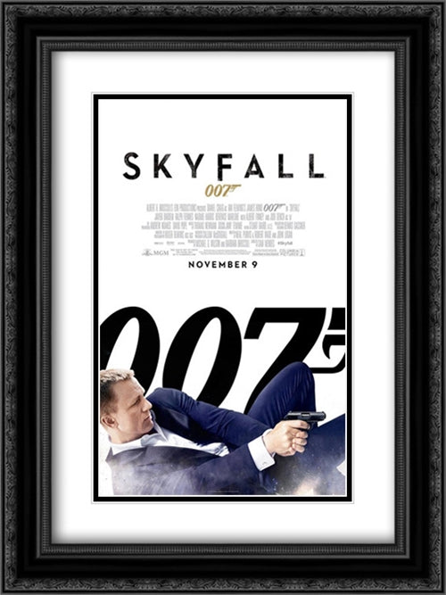 007 Skyfall 18x24 Black Ornate Wood Framed Movie Poster with Double Matting