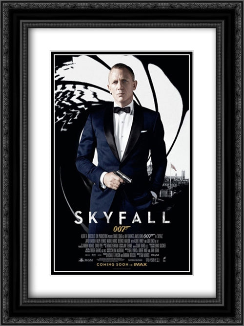 007 Skyfall 18x24 Black Ornate Wood Framed Movie Poster with Double Matting