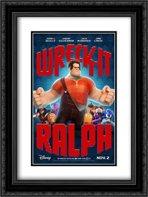 Wreck-It Ralph 18x24 Black Ornate Wood Framed Movie Poster with Double Matting