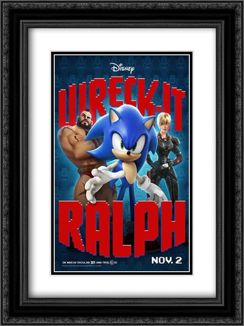 Wreck-It Ralph 18x24 Black Ornate Wood Framed Movie Poster with Double Matting
