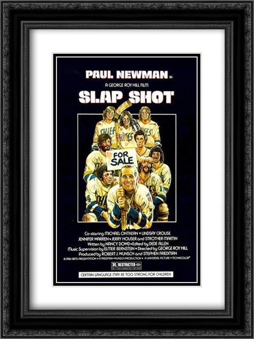 Slap Shot 18x24 Black Ornate Wood Framed Movie Poster with Double Matting