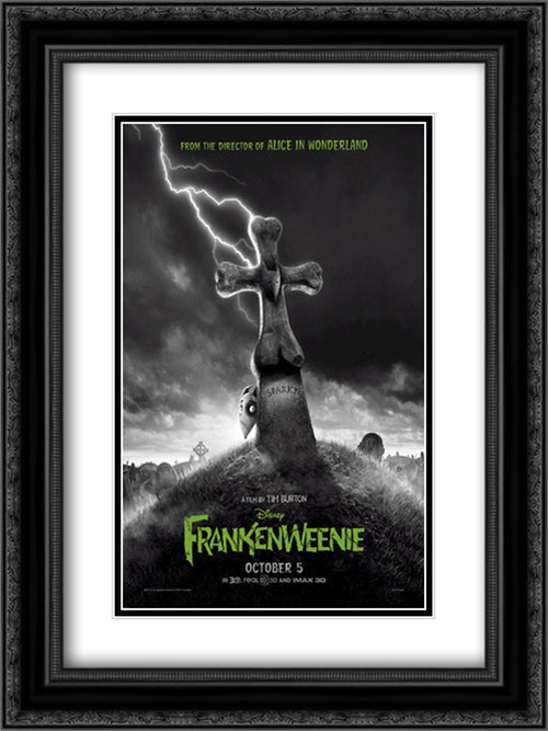 Frankenweenie 18x24 Black Ornate Wood Framed Movie Poster with Double Matting