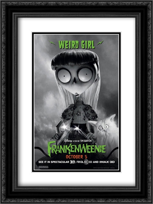 Frankenweenie 18x24 Black Ornate Wood Framed Movie Poster with Double Matting