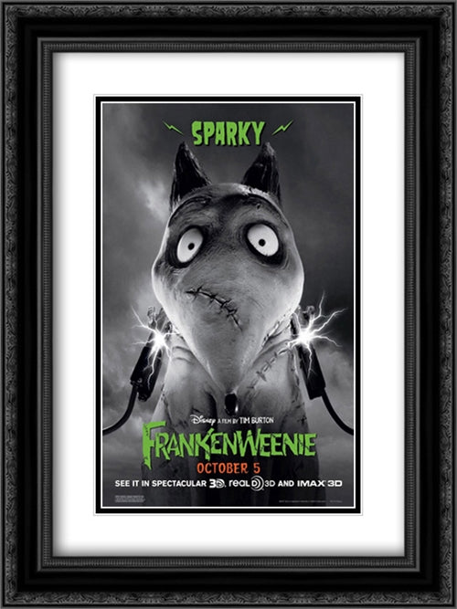 Frankenweenie 18x24 Black Ornate Wood Framed Movie Poster with Double Matting