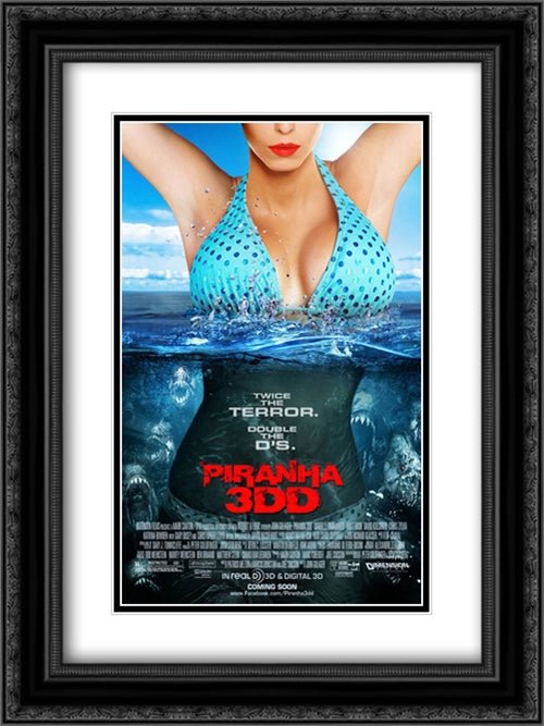 Piranha 3DD 18x24 Black Ornate Wood Framed Movie Poster with Double Matting