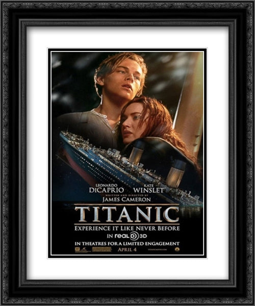 Titanic 3D 20x24 Black Ornate Wood Framed Movie Poster with Double Matting