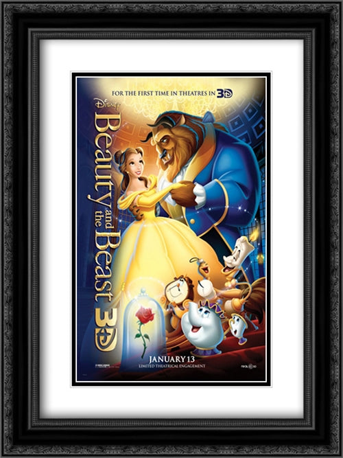 Beauty and the Beast 3D 18x24 Black Ornate Wood Framed Movie Poster with Double Matting