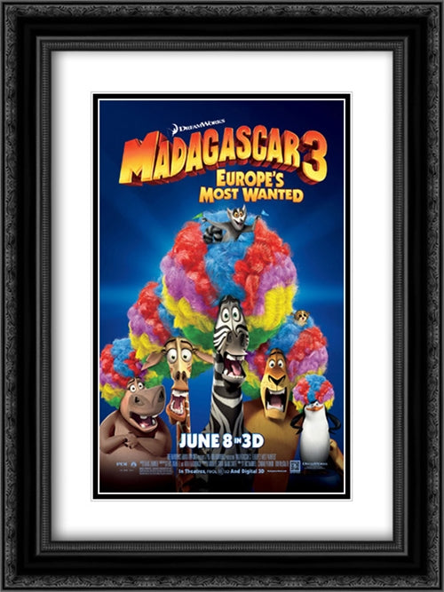 Madagascar 3: Europe's Most Wanted 18x24 Black Ornate Wood Framed Movie Poster with Double Matting