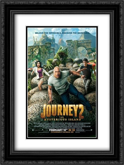 Journey 2: The Mysterious Island 18x24 Black Ornate Wood Framed Movie Poster with Double Matting