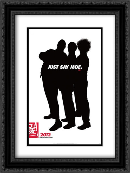 The Three Stooges 18x24 Black Ornate Wood Framed Movie Poster with Double Matting