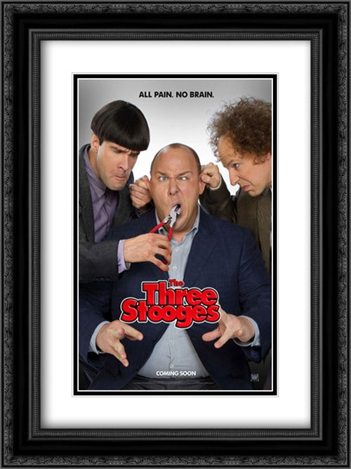 The Three Stooges 18x24 Black Ornate Wood Framed Movie Poster with Double Matting