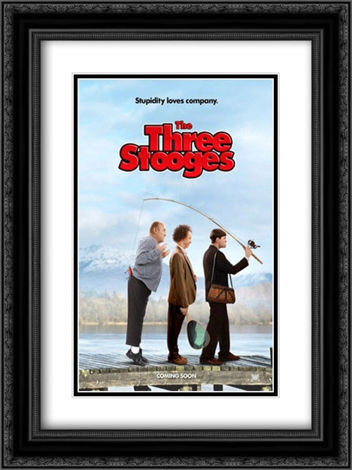 The Three Stooges 18x24 Black Ornate Wood Framed Movie Poster with Double Matting
