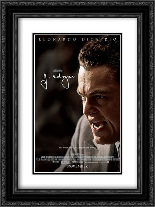 J. Edgar 18x24 Black Ornate Wood Framed Movie Poster with Double Matting