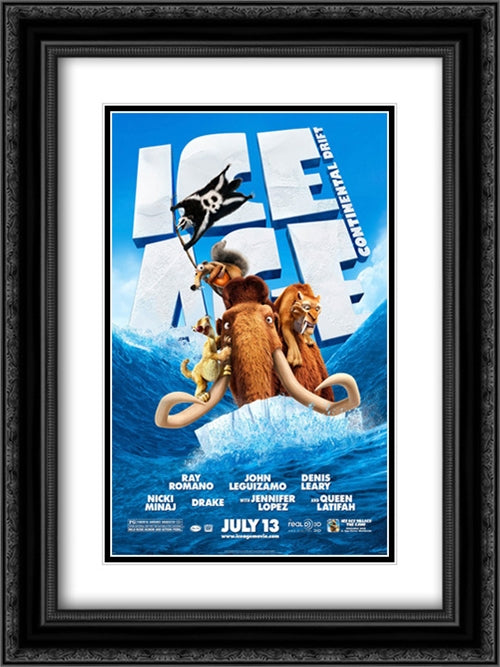 Ice Age: Continental Drift 18x24 Black Ornate Wood Framed Movie Poster with Double Matting