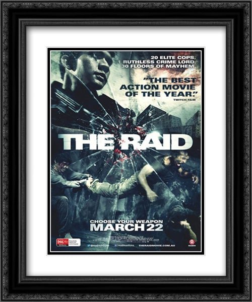 The Raid: Redemption 20x24 Black Ornate Wood Framed Movie Poster with Double Matting