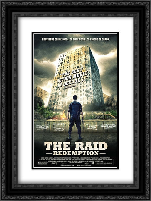 The Raid: Redemption 18x24 Black Ornate Wood Framed Movie Poster with Double Matting