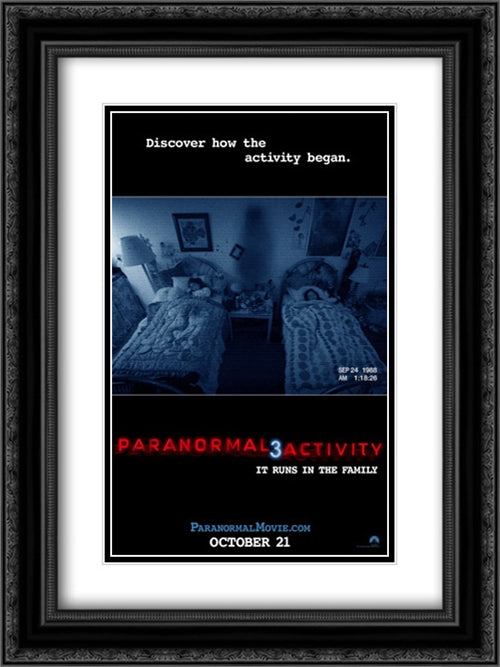 Paranormal Activity 3 18x24 Black Ornate Wood Framed Movie Poster with Double Matting