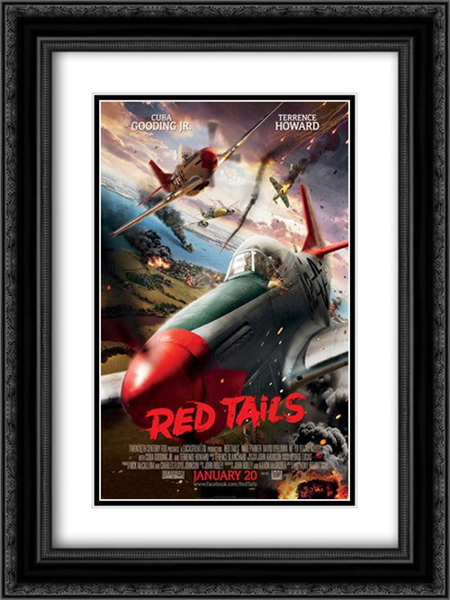 Red Tails 18x24 Black Ornate Wood Framed Movie Poster with Double Matting
