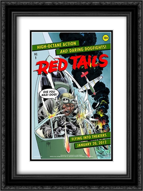 Red Tails 18x24 Black Ornate Wood Framed Movie Poster with Double Matting