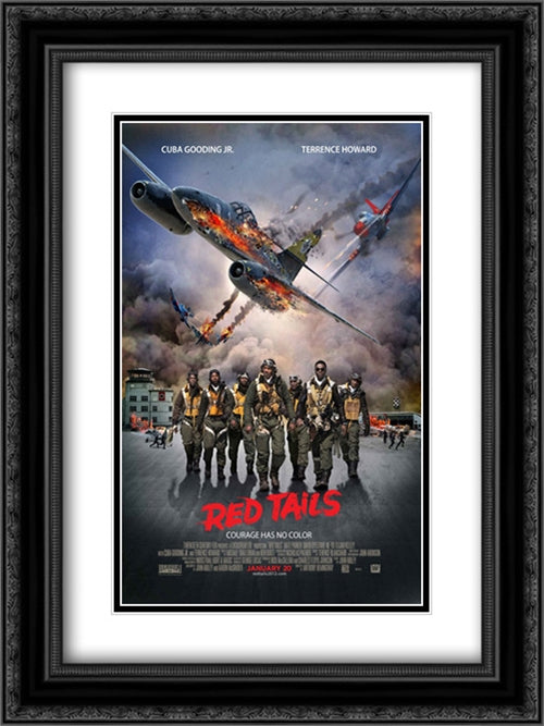 Red Tails 18x24 Black Ornate Wood Framed Movie Poster with Double Matting