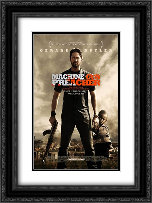 Machine Gun Preacher 18x24 Black Ornate Wood Framed Movie Poster with Double Matting