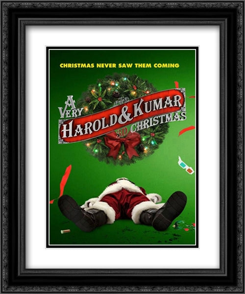 A Very Harold & Kumar Christmas 20x24 Black Ornate Wood Framed Movie Poster with Double Matting