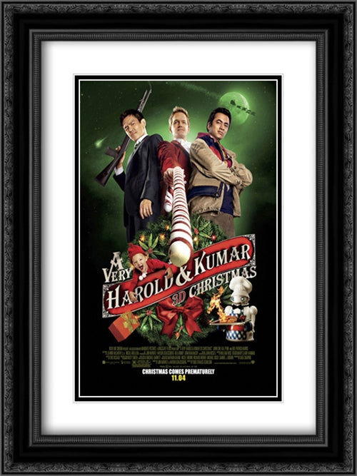 A Very Harold & Kumar Christmas 18x24 Black Ornate Wood Framed Movie Poster with Double Matting