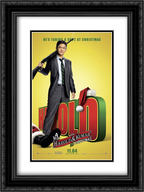 A Very Harold & Kumar Christmas 18x24 Black Ornate Wood Framed Movie Poster with Double Matting