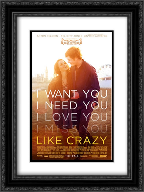 Like Crazy 18x24 Black Ornate Wood Framed Movie Poster with Double Matting