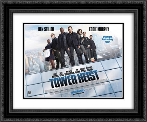 Tower Heist 24x20 Black Ornate Wood Framed Movie Poster with Double Matting