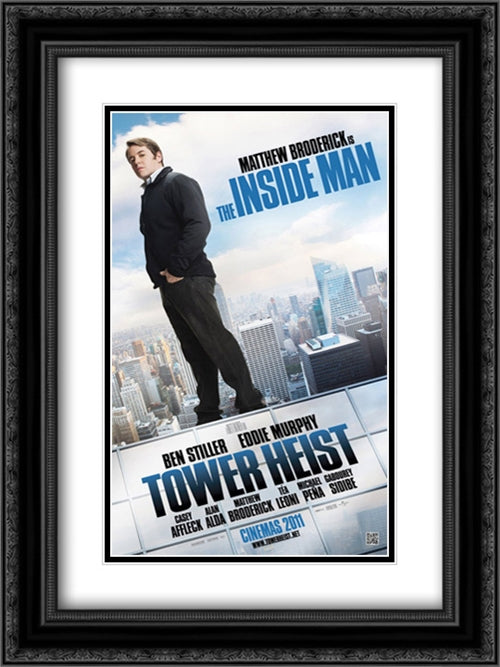Tower Heist 18x24 Black Ornate Wood Framed Movie Poster with Double Matting