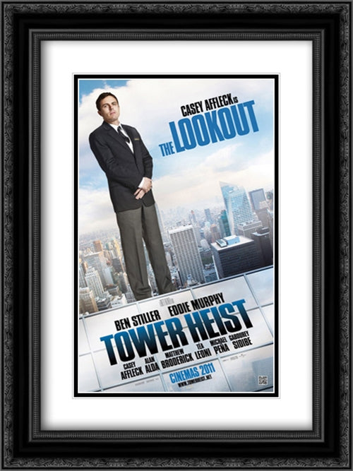 Tower Heist 18x24 Black Ornate Wood Framed Movie Poster with Double Matting