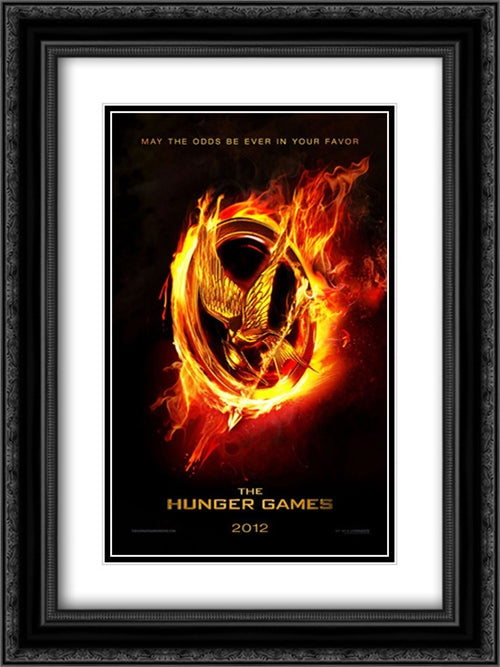 The Hunger Games 18x24 Black Ornate Wood Framed Movie Poster with Double Matting