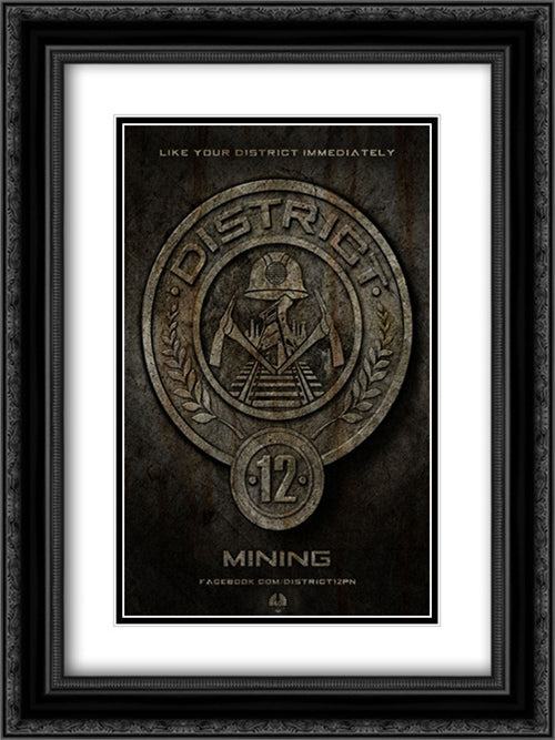 The Hunger Games 18x24 Black Ornate Wood Framed Movie Poster with Double Matting