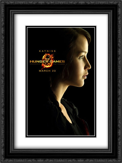 The Hunger Games 18x24 Black Ornate Wood Framed Movie Poster with Double Matting
