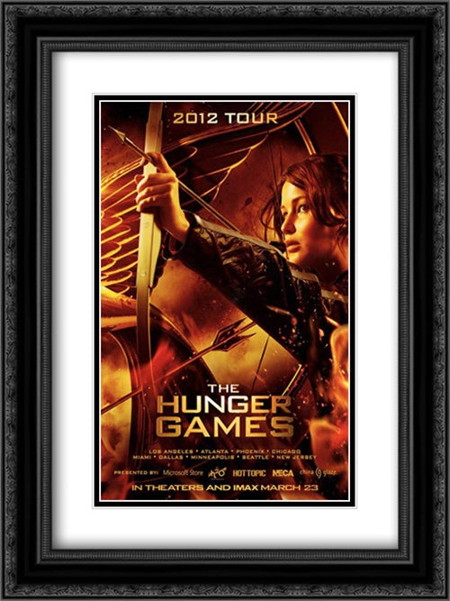 The Hunger Games 18x24 Black Ornate Wood Framed Movie Poster with Double Matting