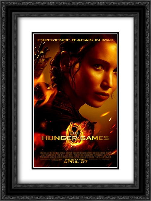 The Hunger Games 18x24 Black Ornate Wood Framed Movie Poster with Double Matting