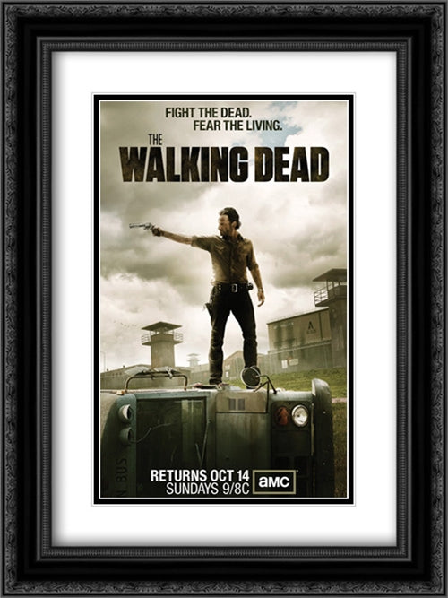 The Walking Dead TV Series Show 18x24 Black Ornate Wood Framed Movie Poster with Double Matting