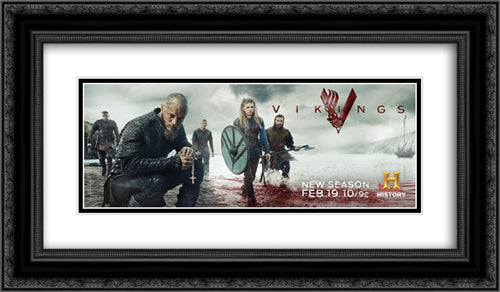 Vikings TV Series Show 24x14 Black Ornate Wood Framed Movie Poster with Double Matting