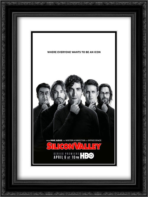 Silicon Valley TV Series Show 18x24 Black Ornate Wood Framed Movie Poster with Double Matting