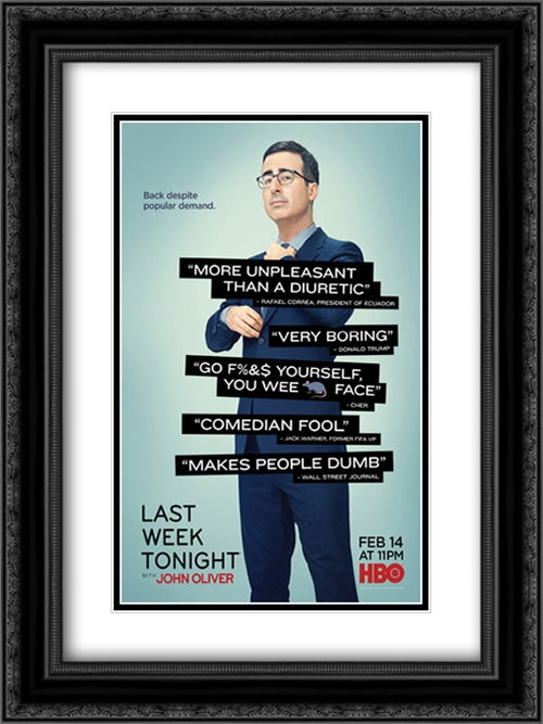 Last Week Tonight TV Series Show 18x24 Black Ornate Wood Framed Movie Poster with Double Matting