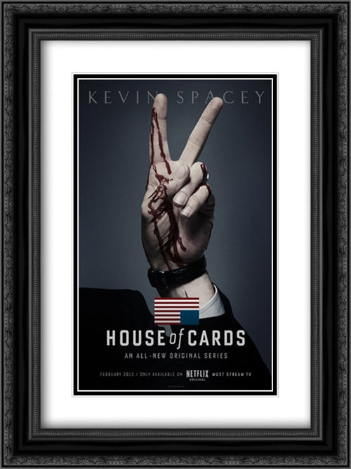 House of Cards TV Series Show 18x24 Black Ornate Wood Framed Movie Poster with Double Matting