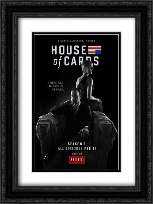 House of Cards TV Series Show 18x24 Black Ornate Wood Framed Movie Poster with Double Matting