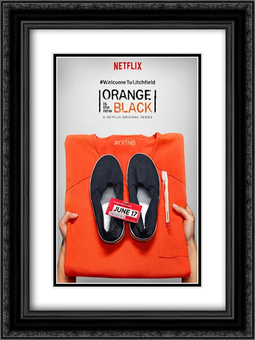 Orange is the New Black TV Series Show 18x24 Black Ornate Wood Framed Movie Poster with Double Matting