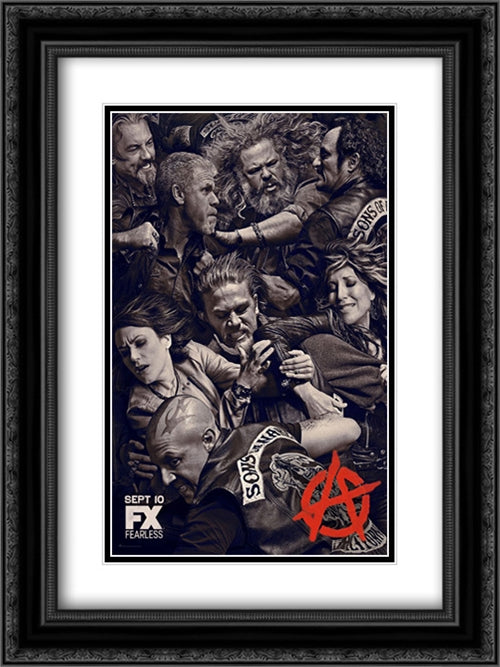 Sons of Anarchy TV Series Show 18x24 Black Ornate Wood Framed Movie Poster with Double Matting