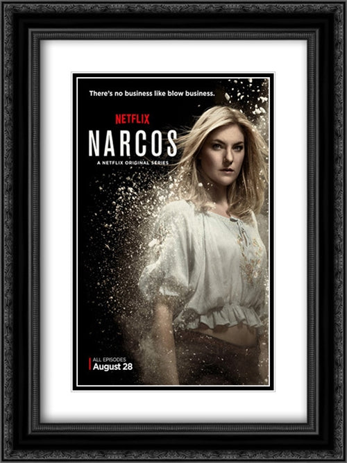 Narcos TV Series Show 18x24 Black Ornate Wood Framed Movie Poster with Double Matting